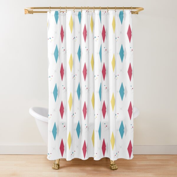 Splendette Mid Century Diamonds Primary White Shower Curtain