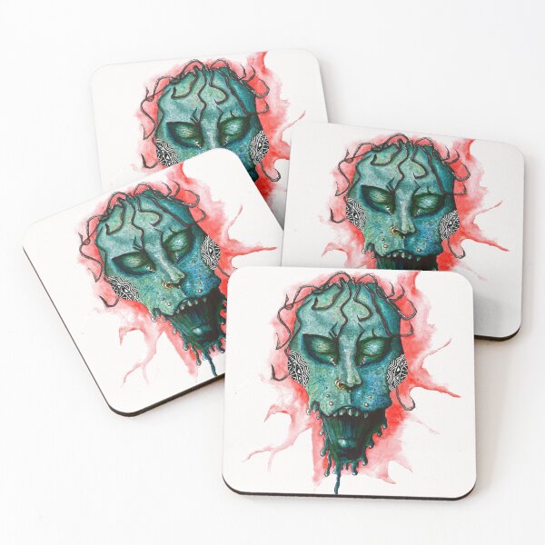 Item preview, Scary voodoo zombie green face watercolor designed and sold by Peskariki.