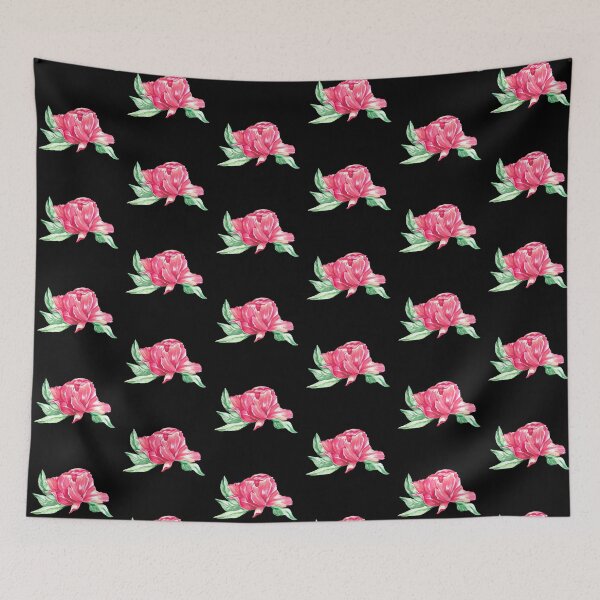 Item preview, Hand-painted watercolor pink peony sticker on the black background designed and sold by sentimentalica.