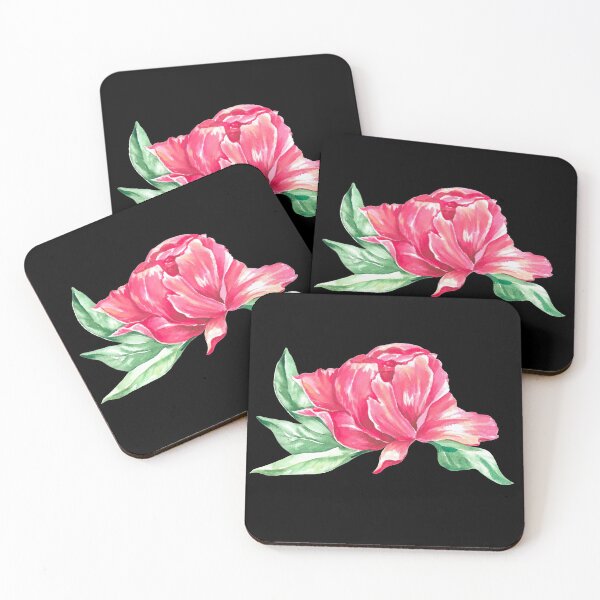 Item preview, Hand-painted watercolor pink peony sticker on the black background designed and sold by sentimentalica.