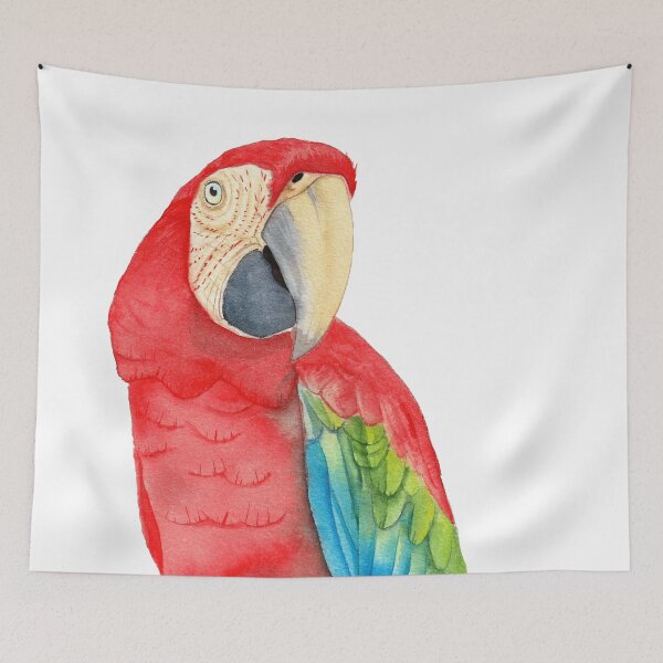 Item preview, Scarlet macaw ara macao red parrot watercolor designed and sold by L'Atelier Oranjade.