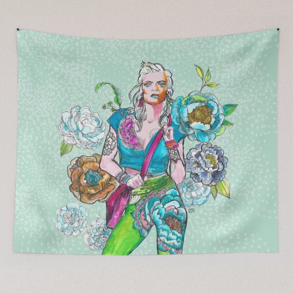 Item preview, Fashion Illustration with Flowers - Floral Leggings - Bright Colours. designed and sold by FanitsaArt.