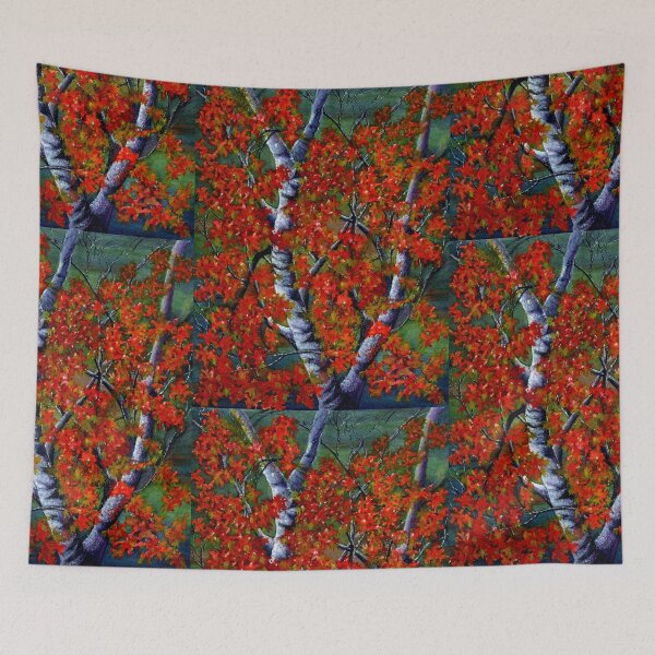 Item preview, Crimson Red Leaves on White Birch Tree Autumn designed and sold by JanineRileyArt.