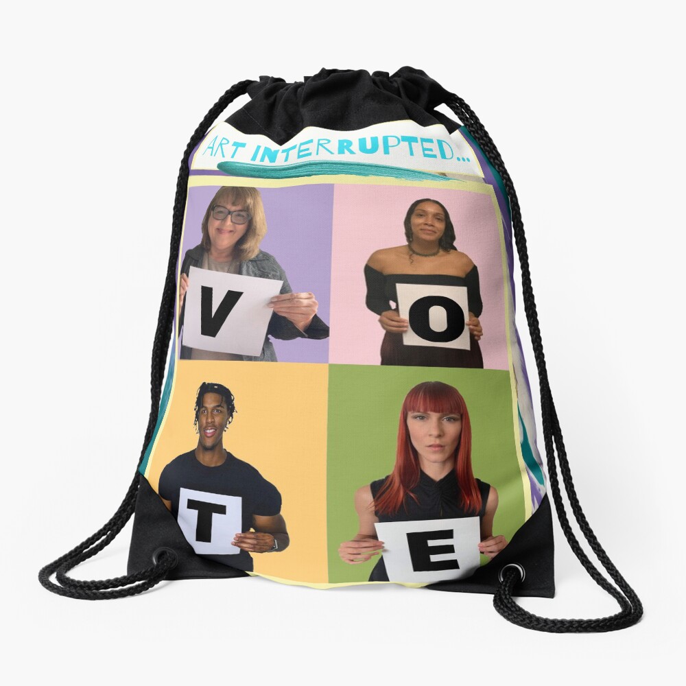 Abstract & Graphic Design- "Art Interrupted: VOTE!"- digital print Drawstring Bag