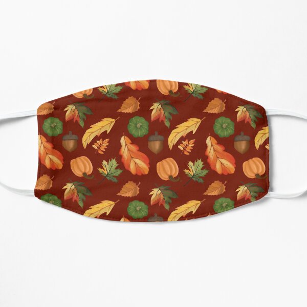 Autumn Leaves and Pumpkins Wine Red Background Flat Mask