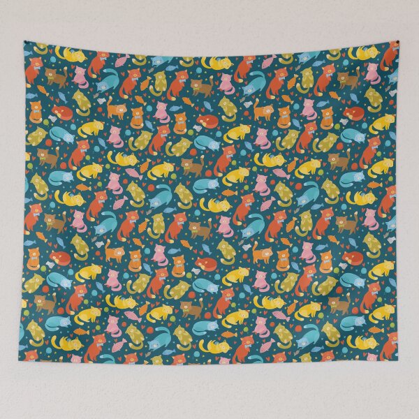 Item preview, cute cat and fish colorful pattern  designed and sold by yoshra.