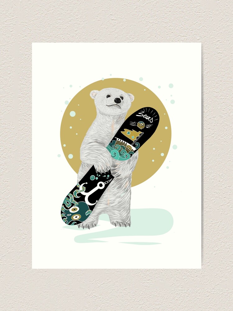 Snowboarding Polarbear newest Art Print