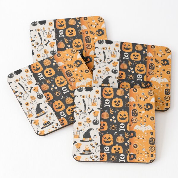 Item preview, Three shaded, Black, orange, white, cute Halloween watercolor pattern, boo, witch, candy, bat, witch hat, pumpkin, latest Halloween bestselling, trending designed and sold by August-E.