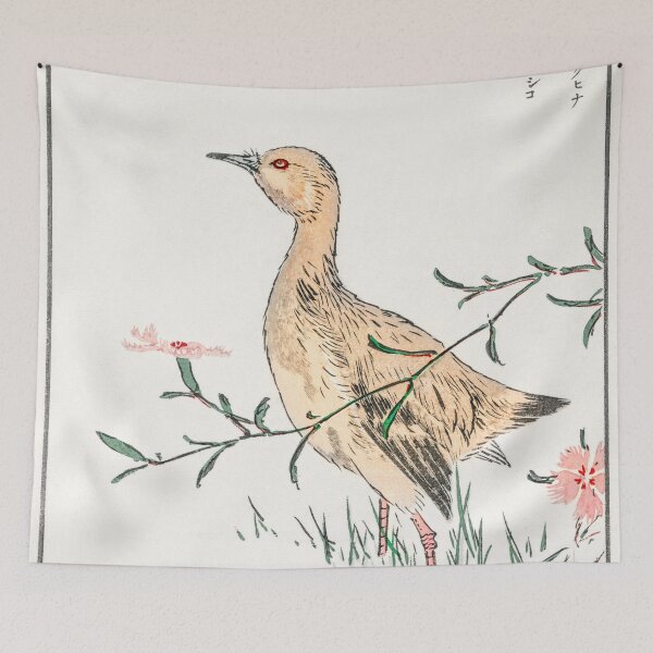 Item preview, eastern redshank and pink flower illustration 42476323705 designed and sold by Bird-Lore.