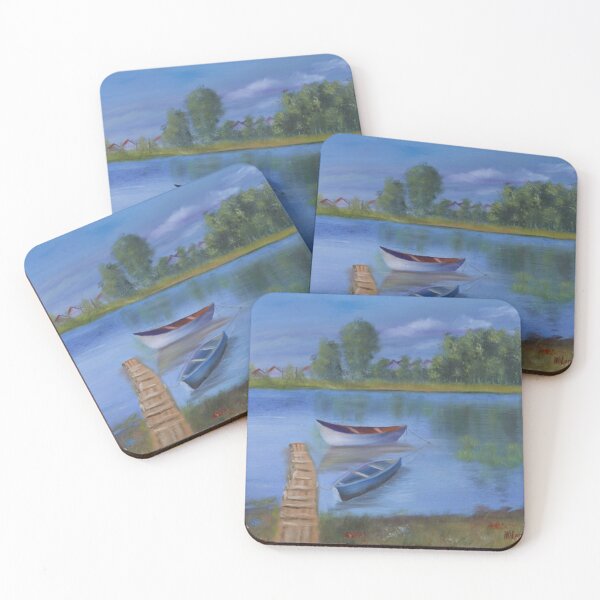 Item preview, Oil Painting Home Décor Beautiful Boat Pier on the Village Landscape Painting Wall Art Original Painting River Boats by the River Bridge designed and sold by HelenBerkArt.