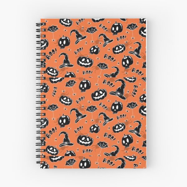 Aperçu de l'œuvre Orange, black, white, cute Halloween watercolor pattern, boo, witch, candy, bat, witch hat, pumpkin, latest Halloween bestselling, trending créée et vendue par August-E.