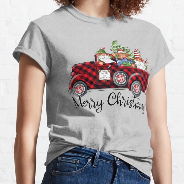 Christmas Gnome in Buffalo Plaid Pick-Up Truck Classic T-Shirt
