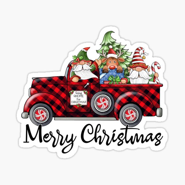 Christmas Gnome in Buffalo Plaid Pick-Up Truck Sticker