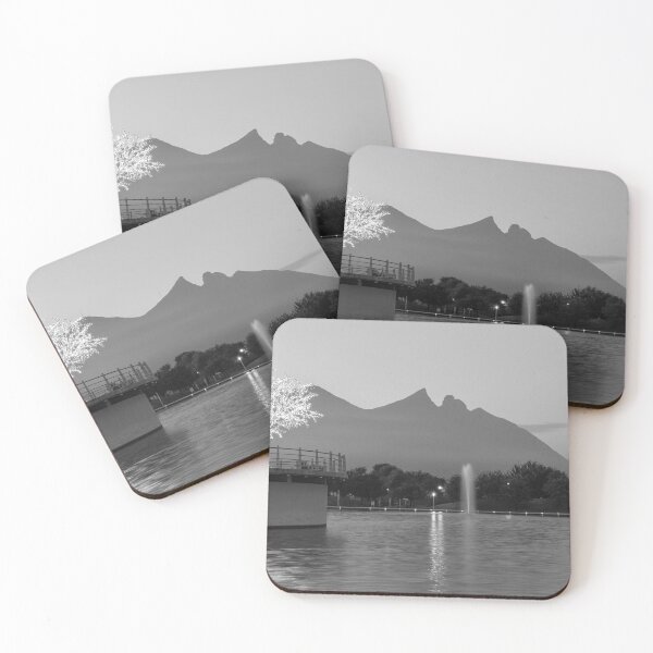 Item preview, The Monterrey, Mexico River Walk and the mountains at Dawn in black and white designed and sold by Hochmann.