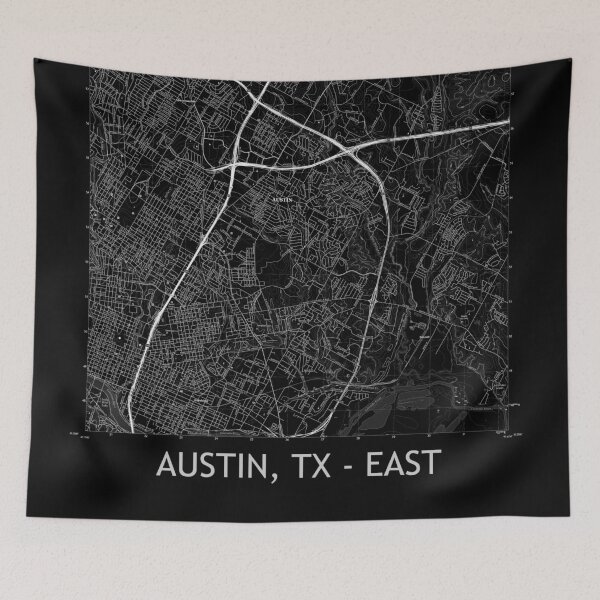 Artikelvorschau, Austin, TX - OST Topografische Karte Schwarz entworfen und verkauft von PGHPhotoCo.