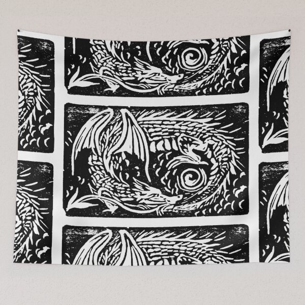 Item preview, Dragon Linoprint designed and sold by FlutterKatArts.