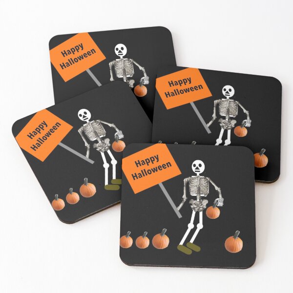 Item preview, Happy Halloween skeleton with pumpkins designed and sold by Rachel the Artist .