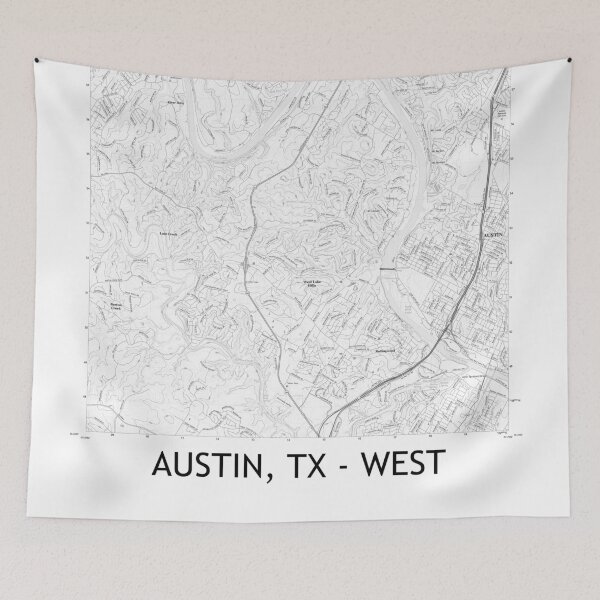 Artikelvorschau, Austin, TX - WEST Topografische Karte Schwarzweiß entworfen und verkauft von PGHPhotoCo.