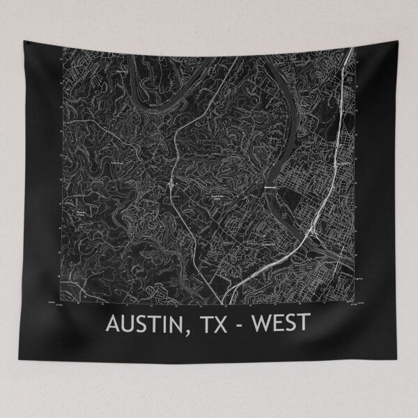Artikelvorschau, Austin, TX - WEST Topografische Karte Schwarz entworfen und verkauft von PGHPhotoCo.