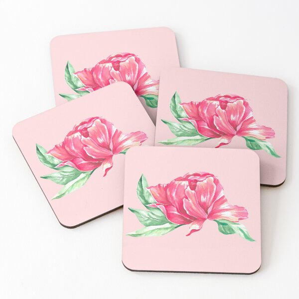 Item preview, Hand-painted watercolor pink peony sticker on the pastel pink background designed and sold by sentimentalica.
