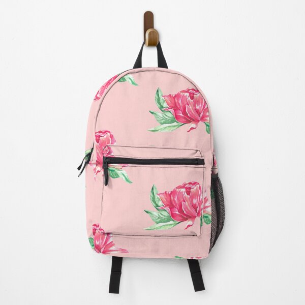 Item preview, Hand-painted watercolor pink peony sticker on the pastel pink background designed and sold by sentimentalica.