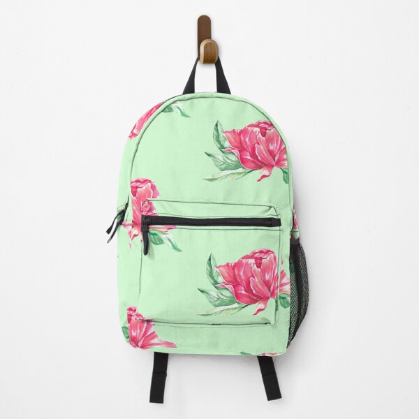 Item preview, Copy of Hand-painted watercolor pink peony sticker on the pastel green background designed and sold by sentimentalica.