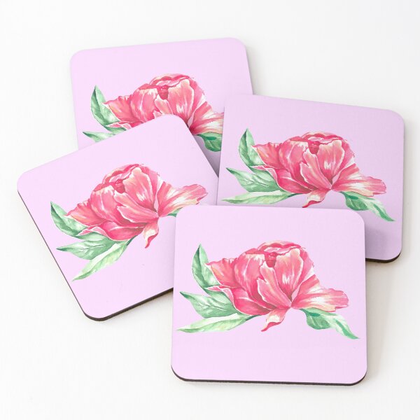 Item preview, Hand-painted watercolor pink peony sticker on the pastel violet background designed and sold by sentimentalica.