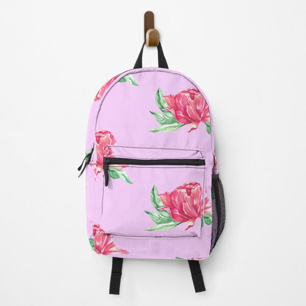 Item preview, Hand-painted watercolor pink peony sticker on the pastel violet background designed and sold by sentimentalica.