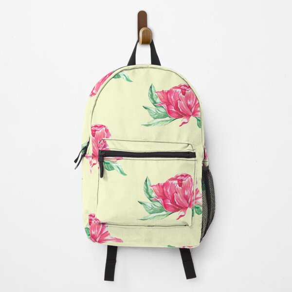 Item preview, Hand-painted watercolor pink peony sticker on the pastel yellow background designed and sold by sentimentalica.