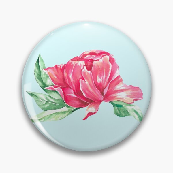 Item preview, Hand-painted watercolor pink peony sticker on the pastel blue background designed and sold by sentimentalica.