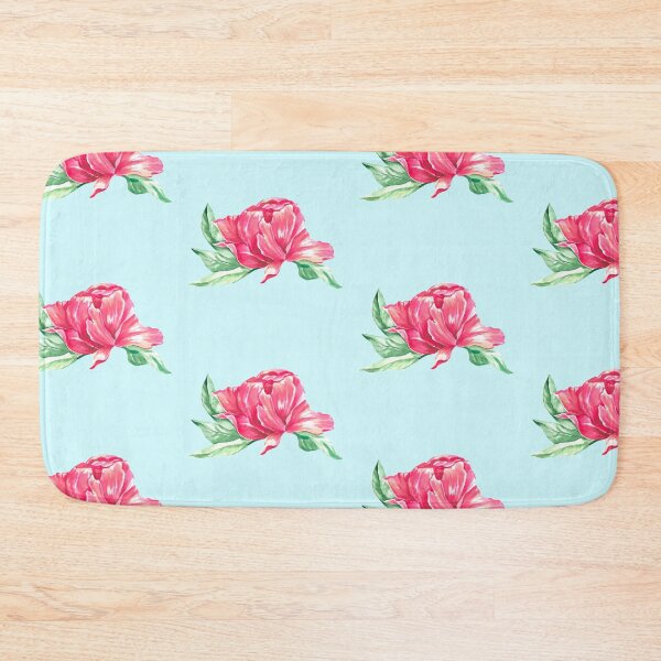 Item preview, Hand-painted watercolor pink peony sticker on the pastel blue background designed and sold by sentimentalica.
