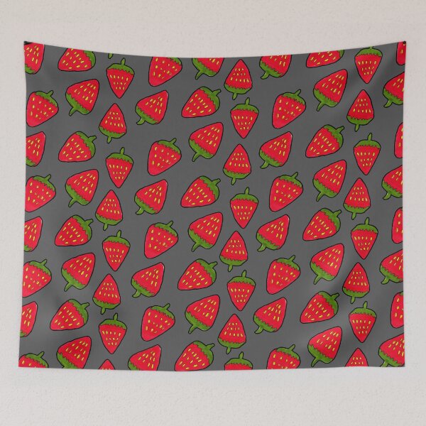 Item preview, Strawberry Fruit Pattern on Grey Background designed and sold by Harriet Linton.