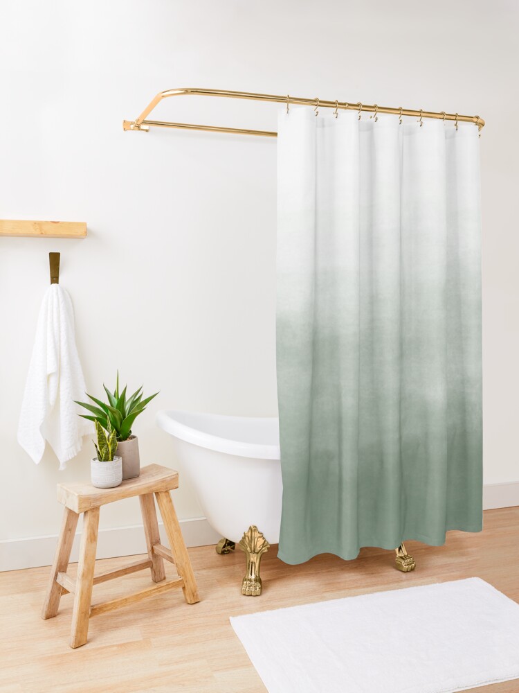 Alternate view of Ombre Paint Color Wash (sage green/white) Shower Curtain