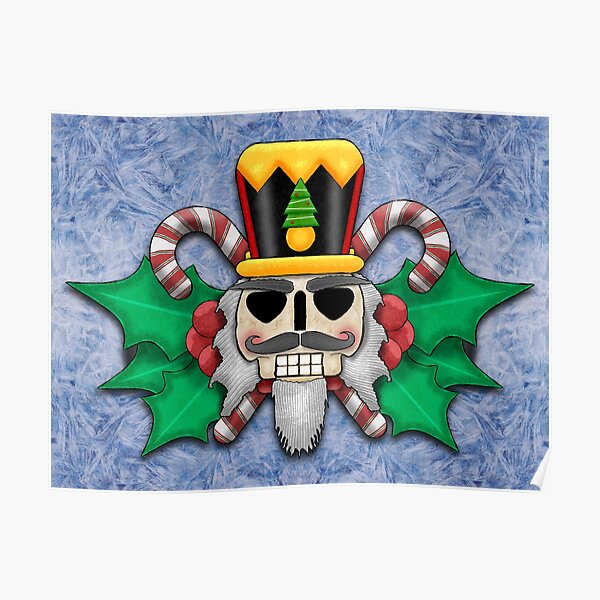 Nutcracker Skull on Wintery Frosted Background Poster