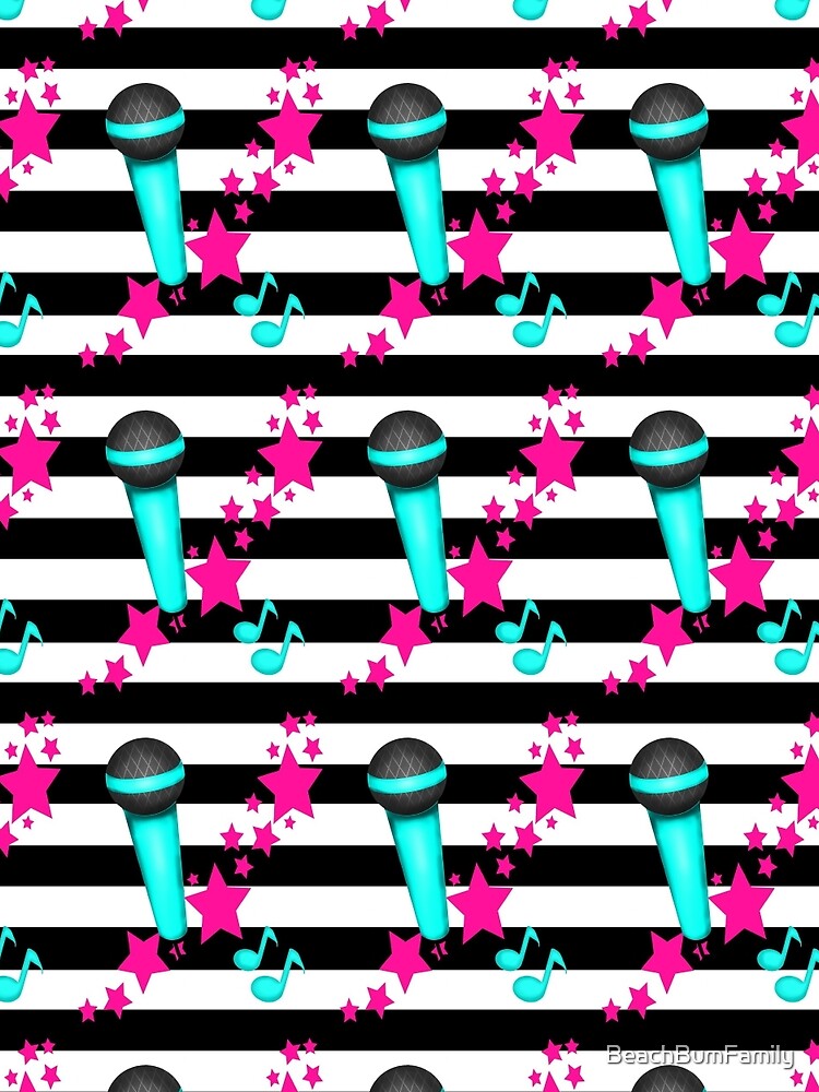 Rockstar Teal and Pink Microphone on Stripes by BeachBumFamily