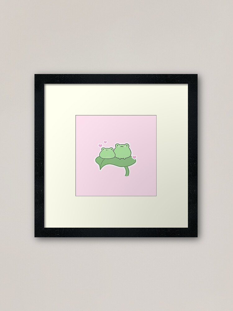 cute happy frog couple on a leaf Framed Art Print for Sale by Lindsey  Sheets