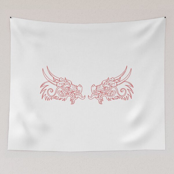 Item preview, Retro Line Art Red White Dragon designed and sold by moss&moon designs.