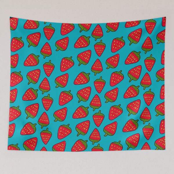 Item preview, Strawberry Fruit Pattern on Bright Blue Background designed and sold by Harriet Linton.