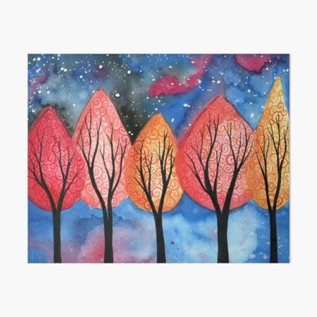 Watercolor Autumn Tree Silhouette Painting Art Board Print for
