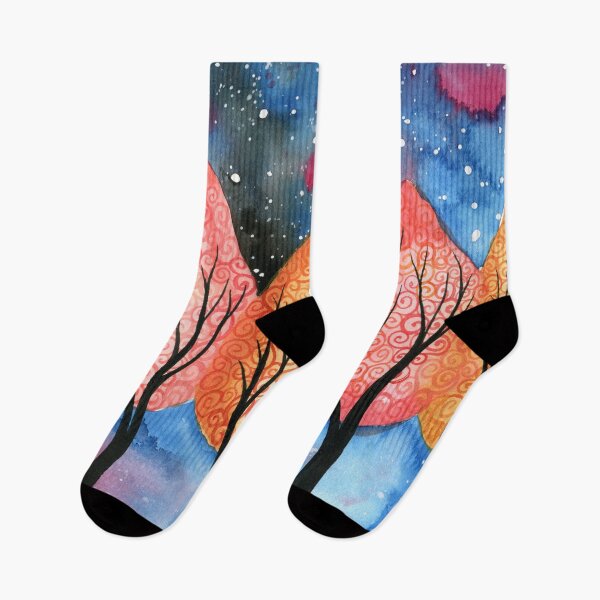 Item preview, Night fire - Watercolour painting of bright red and orange trees on a starry night sky background designed and sold by klbailey.
