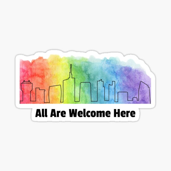All are welcome rainbow skyline Sticker