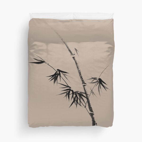 Bamboo stalk with young leaves minimalistic Sumi-e Japanese Zen painting artwork art print Duvet Cover
