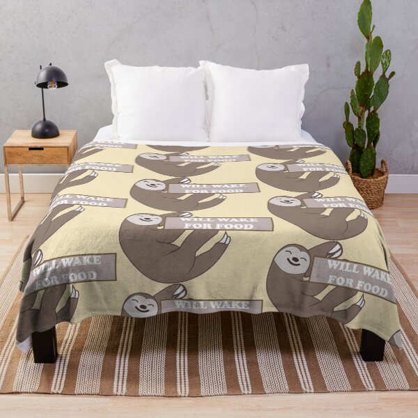 Item preview, Funny food quote: Will wake for food. Furry brown sleepy sloth designed and sold by Deegital18.