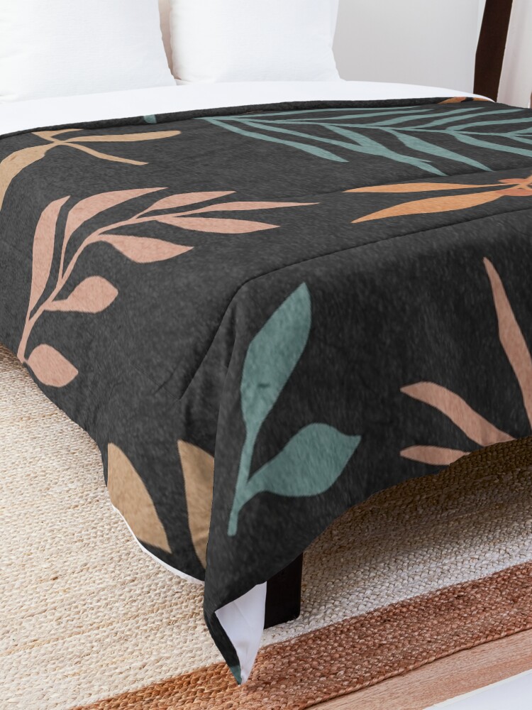 Alternate view of Leaves, botanical, mid century art print Comforter