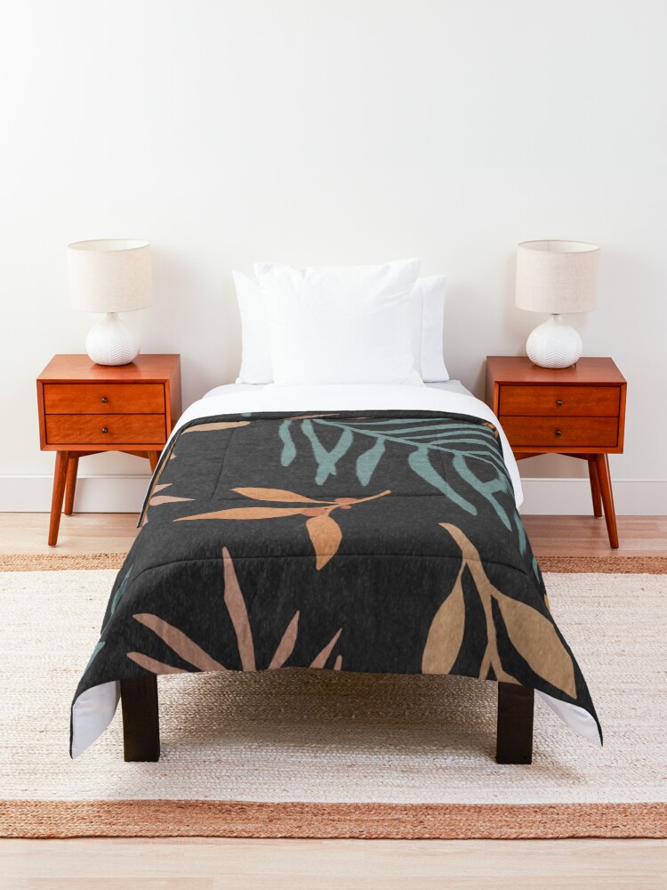 Alternate view of Leaves, botanical, mid century art print Comforter