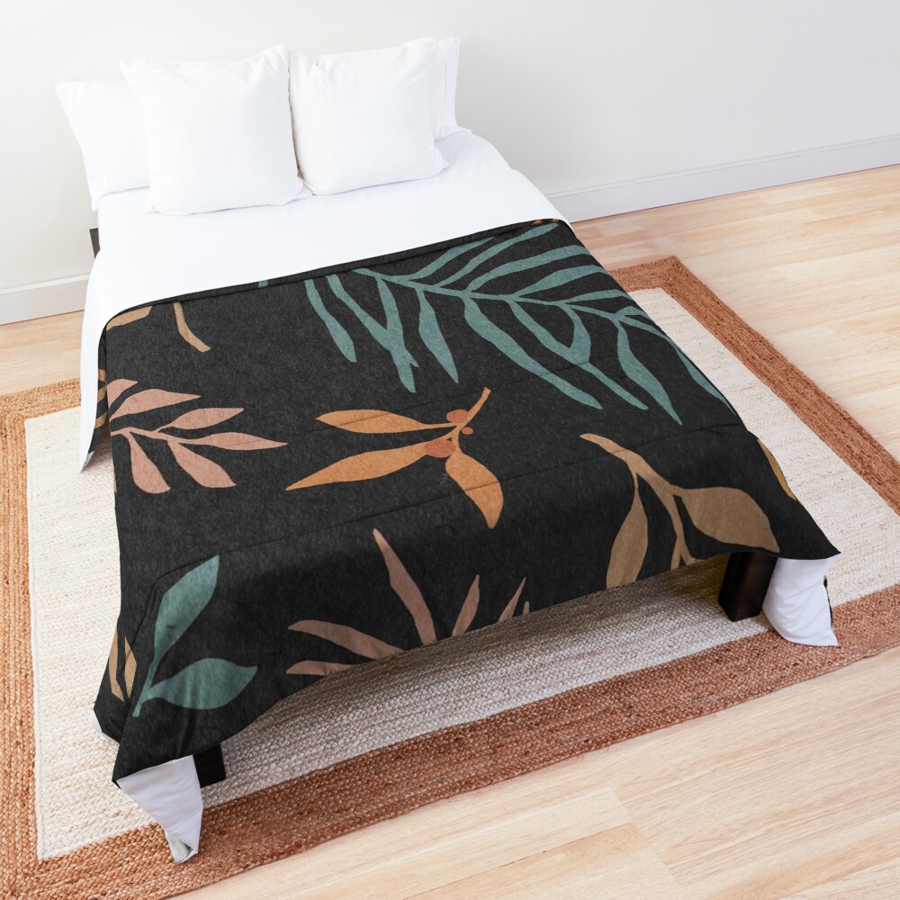 Leaves, botanical, mid century art print Comforter
