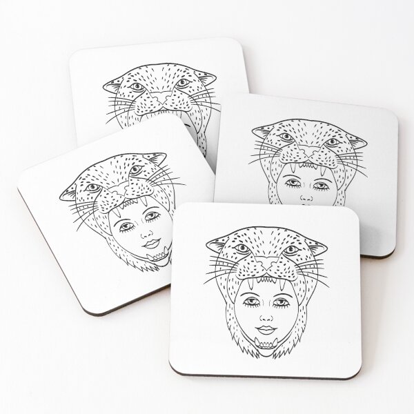 Item preview, Amazon Warrior Wearing a Jaguar Headdress Tattoo Style Black and White  designed and sold by patrimonio.