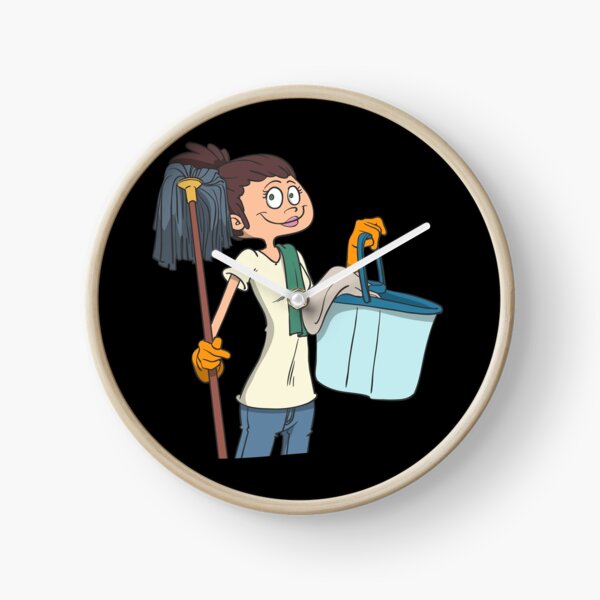 Cleaning lady with mop and bucket Clock