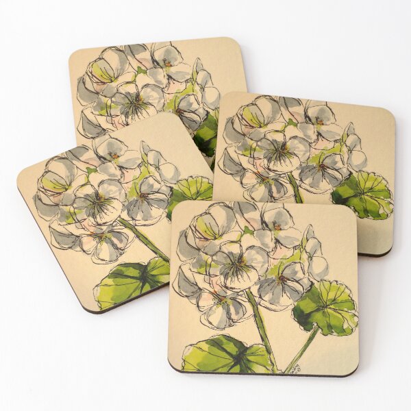 Item preview, White pelargonium. Pen and wash on paper. designed and sold by Elizabeth Moore Golding.