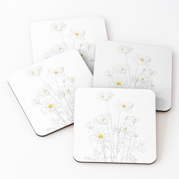 Item preview, hand painted white cosmos flowers  ink and watercolor designed and sold by ColorandColor.